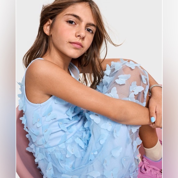 Children’s Place Girls 3D Butterfly Mesh Fit And Flare Dress - Blue 🦋 Size 6X-7 - Picture 11 of 13